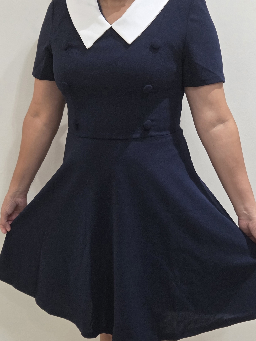 Navy Mini Dress with White Pointed Collar
